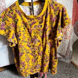 Yellow and Purple Ruffled Short Sleeve Tee
